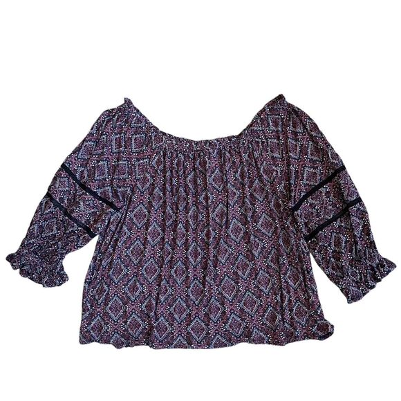 Lane Bryant Peasant Blouse Top 22/24 Burgundy Floral Off Shoulder Boho Cottage - Picture 1 of 8